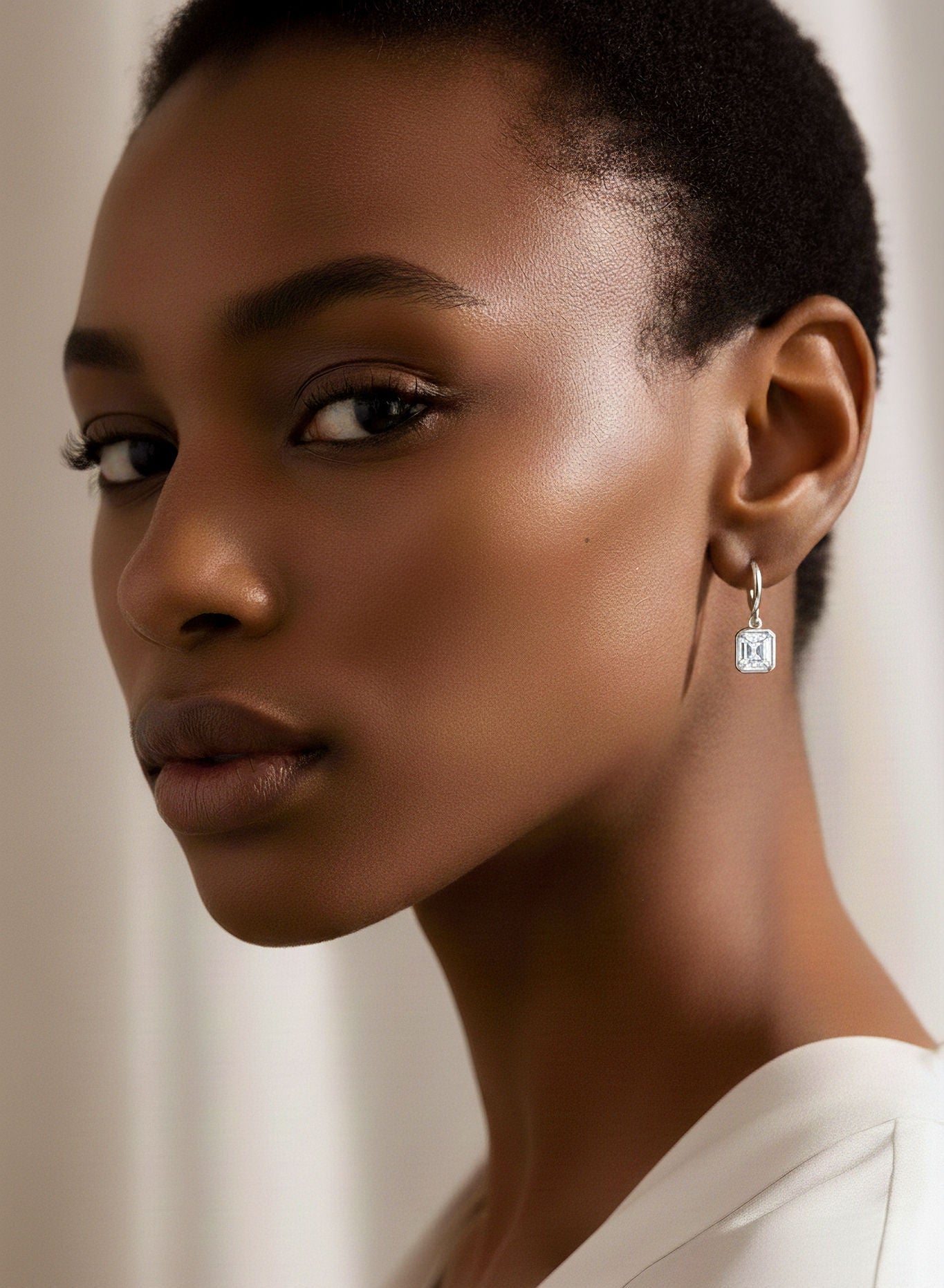 Emerald - Cut Moissanite Hoop