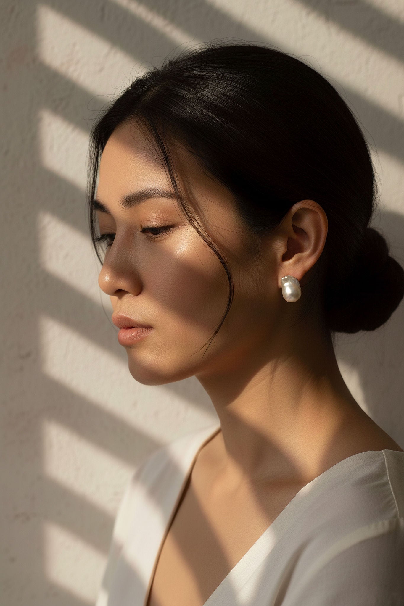 Fresh Water Baroque Pearl Studs - detail 2