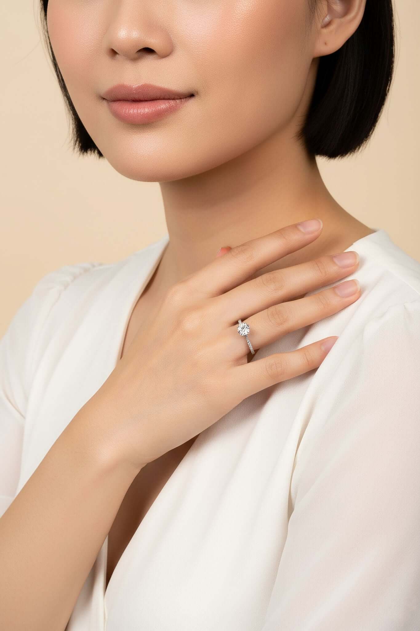 Moissanite Pave Solitaire Ring